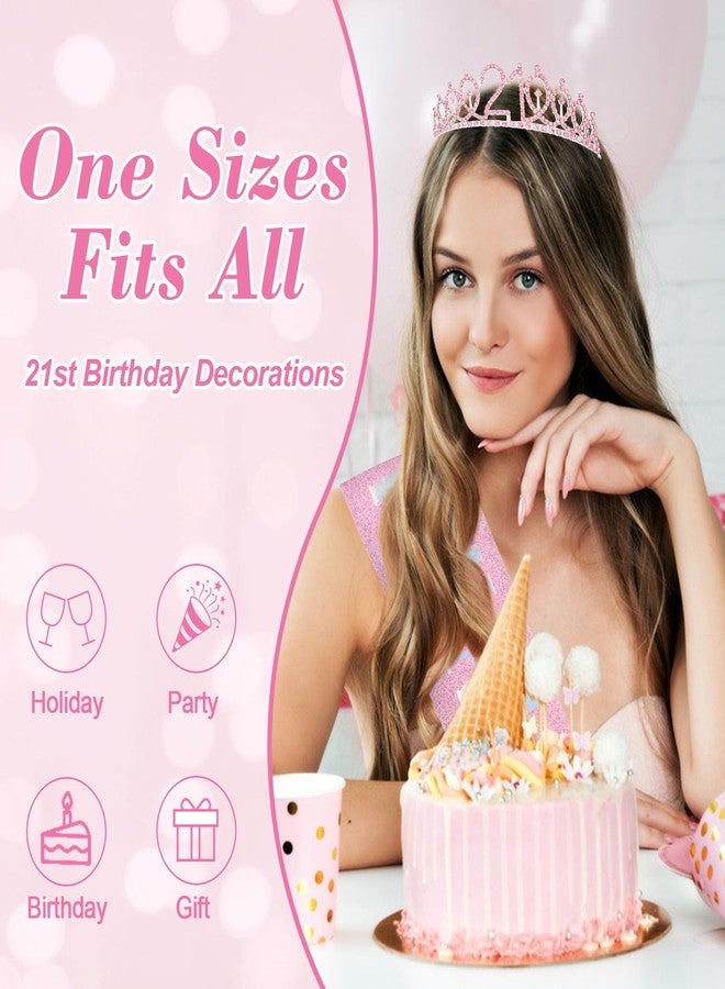 CAVETEE Birthday Headband for women, 21st Birthday Decorations Finally 21 Sash and Crown for 21st Party (Pink, Onesize) - Image 4